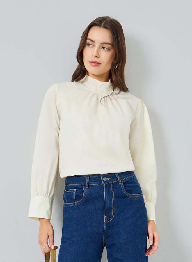 ستايلي بلوزة بأكمام طويلة وياقة عالية - Image 2